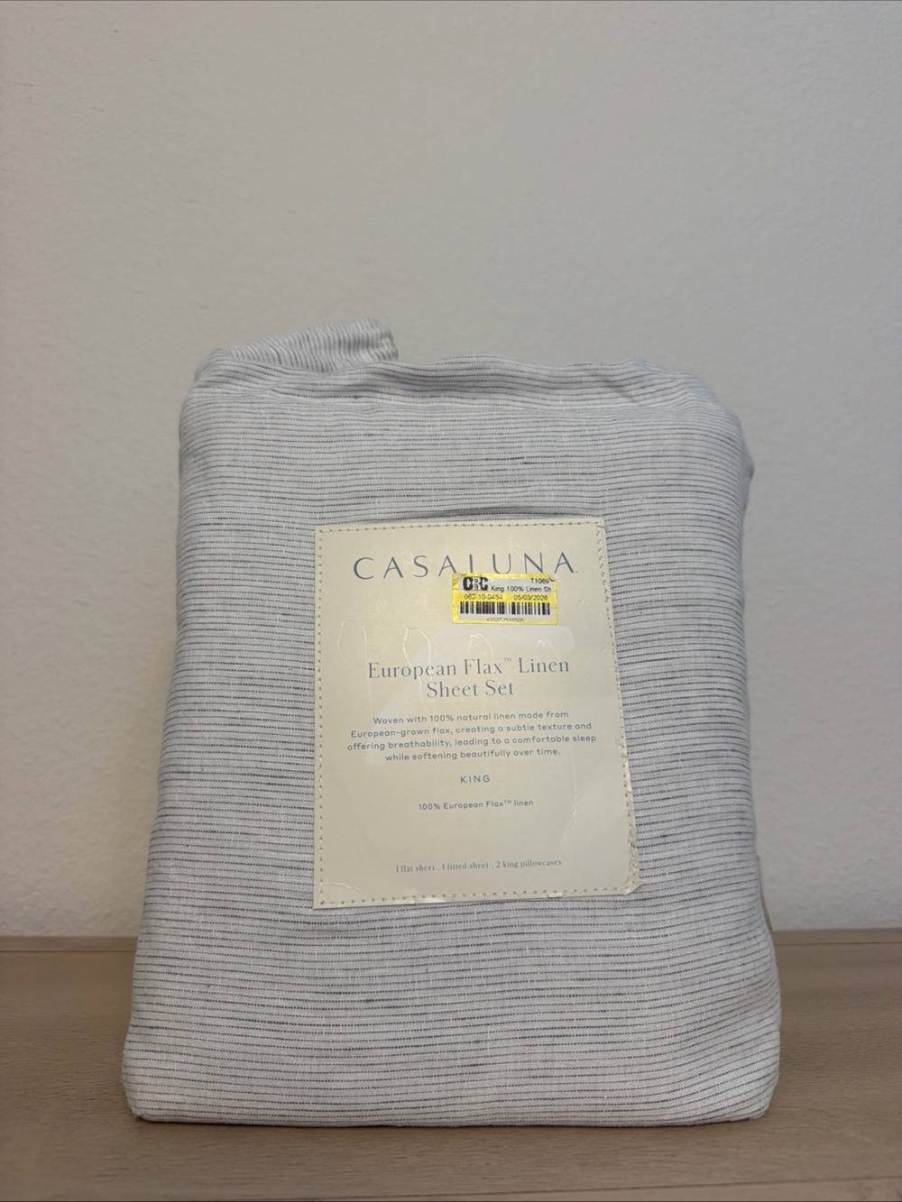 Casaluna European Flax Linen Sheet Set King Light Gray 4 Piece NEW
